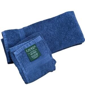 Lauren Ralph Lauren Hand Towels 27x15" Cotton Navy Blue Nautical Coastal Pair